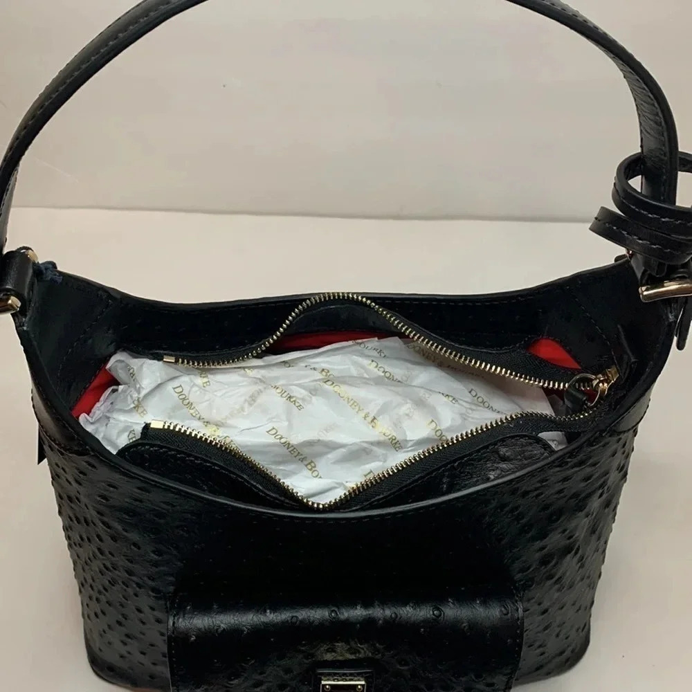 Dooney Bourke Shoulder Bag Hobo Ostrich Leather Black NWT - Picture 9 of 12